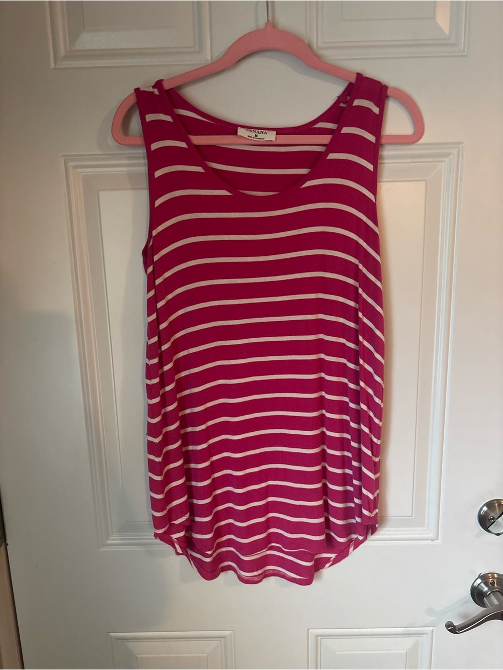 Zenana Outfitters Hot Pink & White Striped Scoop Tank